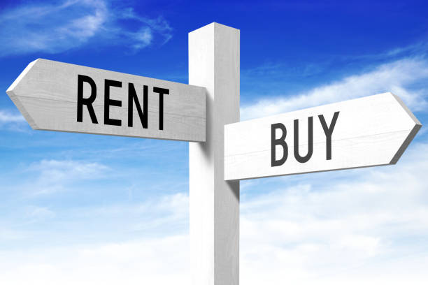 istock Rent, buy - wooden signpost 670567898