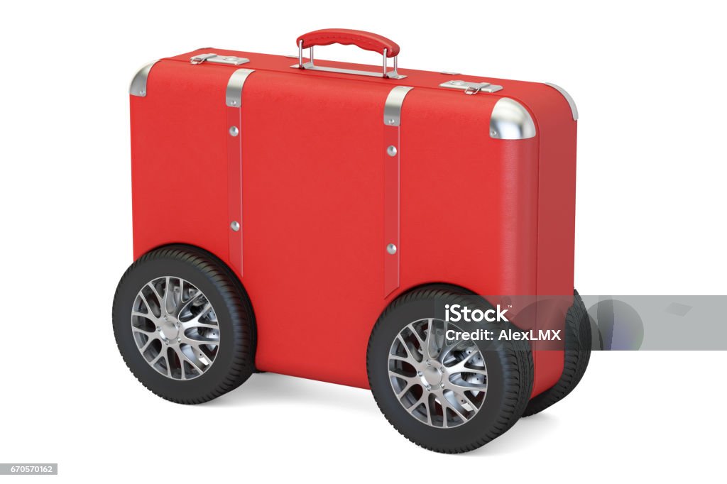Valigia Rossa Con Ruote Per Auto Concetto Di Viaggi E Turismo