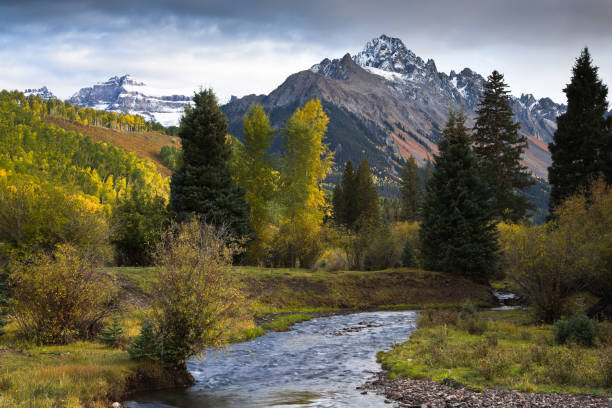 Autumn morning view of Dallas Creek in the San Juan Mountains of Colorado.