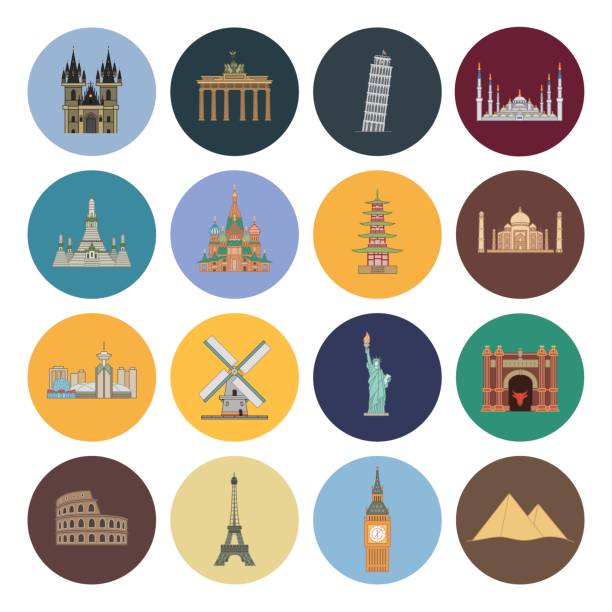 ilustrações de stock, clip art, desenhos animados e ícones de 15 flat landmark icons - coliseum italy rome istanbul
