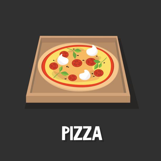 итальянская пицца маргарита внутри коробки доставки. изометрический вид / плоская редактируемая векторная иллюстрация, клип-арт - pizza pizza box cartoon take out food stock illustrations