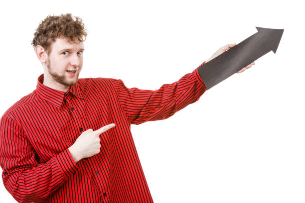 Man With Arrow Sign Show Right Direction Stock Photo - Download