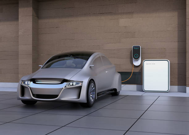 istock Silver autonomous car in electric vehicle charging station 670614324