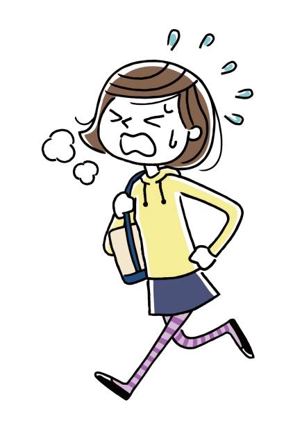 Female student: Run Female student: Run 汗 stock illustrations