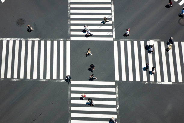 istock Look at the crosswalk of the scrambled intersection from above 670622758