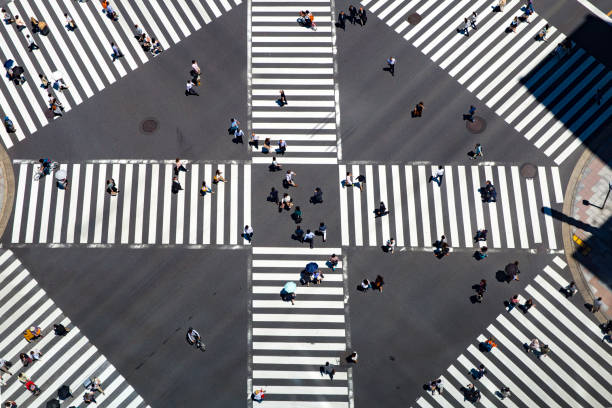 istock Look at the crosswalk of the scrambled intersection from above 670622780