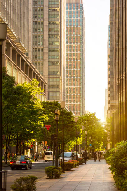 istock Buildings in the office area, roads and sidewalks 670622898