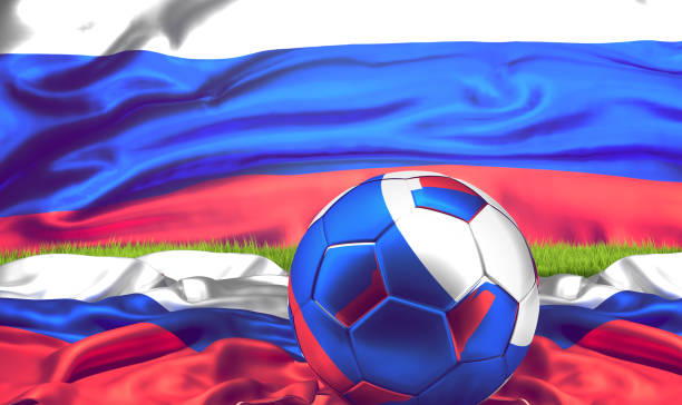 istock russia ball with russian flag banner. 3d rendering 670625206