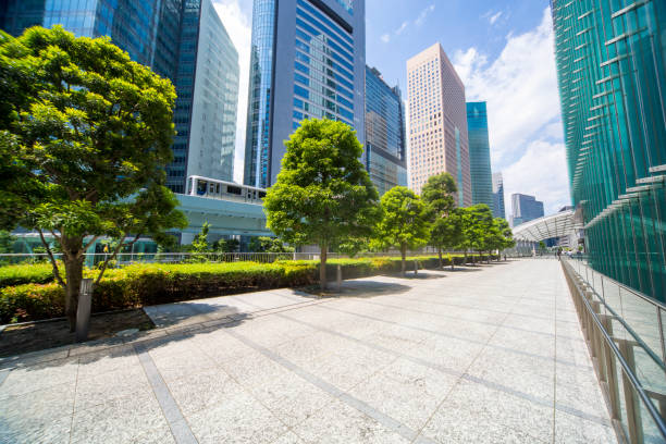 istock Buildings in the office area, roads and sidewalks 670631202
