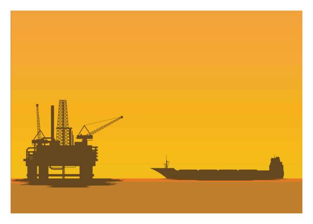 ilustrações de stock, clip art, desenhos animados e ícones de oil rig with oil ship in the afternoon - oil rig oil industry sea mining