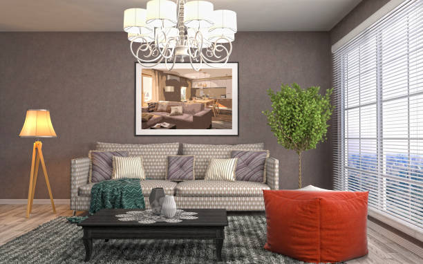 istock Interior living room. 3d illustration 670668032