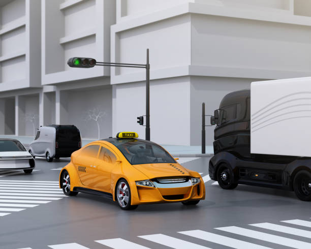istock Yellow taxi passing the crossroad 670678918