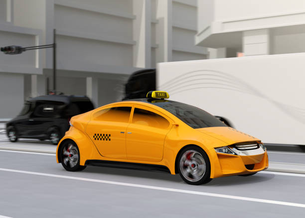 istock Yellow taxi passing the crossroad 670678962
