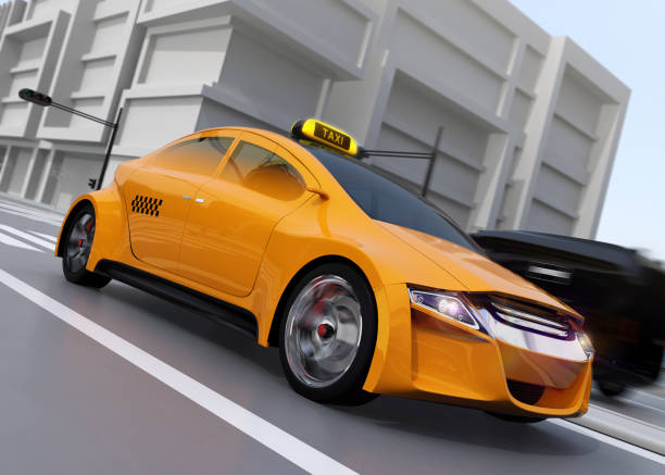 istock Yellow taxi driving on the street 670679010