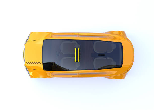 istock Top view of yellow taxi isolated on white background 670681068
