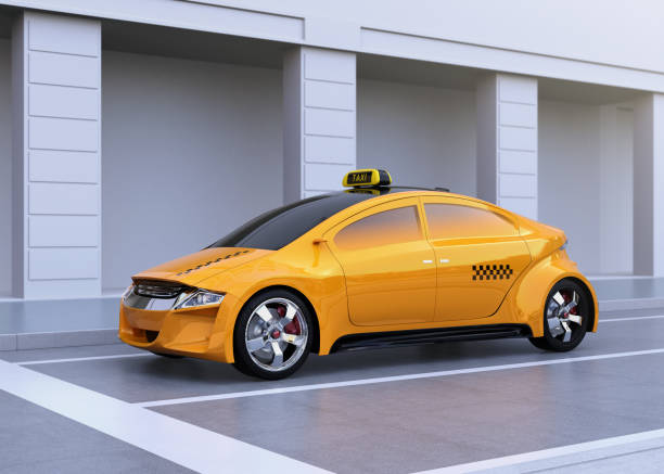 istock Yellow taxi stopped at the stop line 670681096