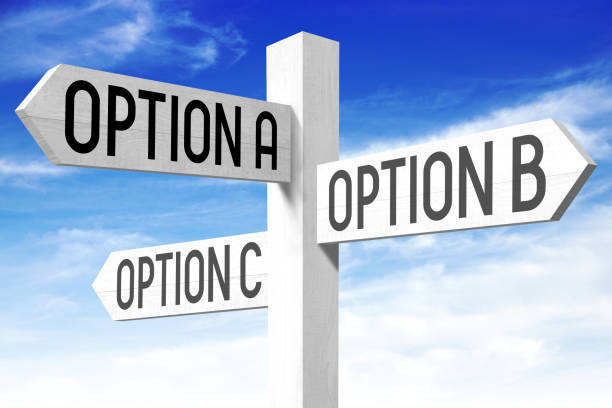 istock Options A, B, C - wooden signpost 670684344