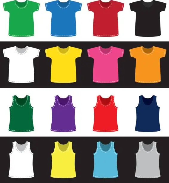 Vector illustration of T-shirts and shirts different colors without pattern