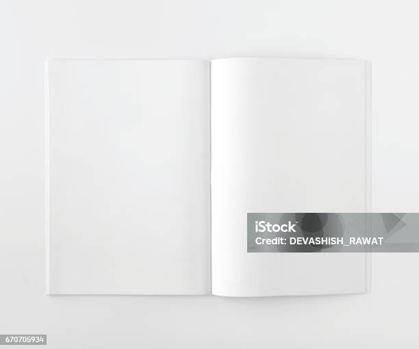 Magazine Mock Up On White Background Stock Photo - Download Image Now - Book, Open, Template