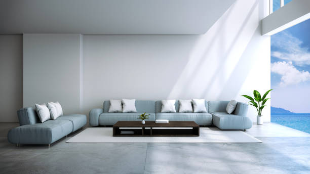 istock modern room interior  near beach with  sky and sea view /3d render 670708068