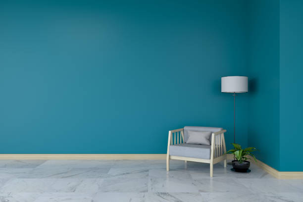 istock Minimalist room interior, gray armchair on marble flooring and dark green wall  /3d render 670708706