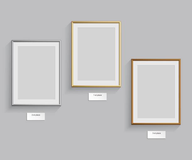 ilustrações de stock, clip art, desenhos animados e ícones de golden, silver and bronze frames isolated on grey background. vector illustration. podium frames. - art museum