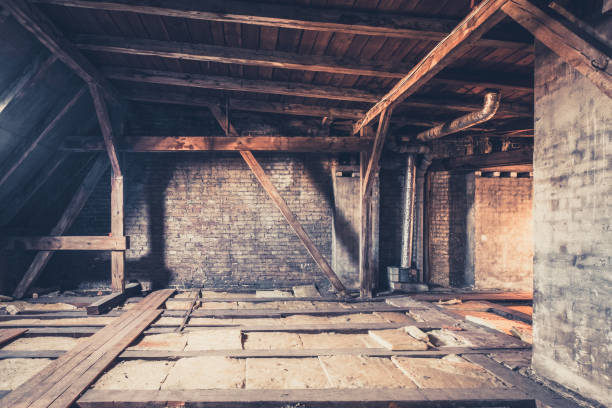 istock old garret, attic loft / roof construction 670716582