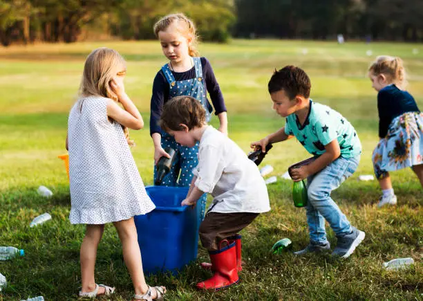 Group of kids school volunteer charity environment