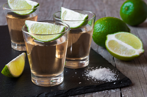 Tequila shots with lime and salt