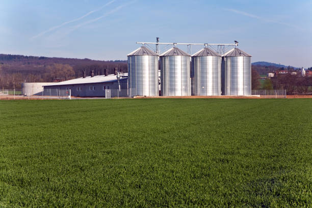 silo and acre in beautiful light with clear sky