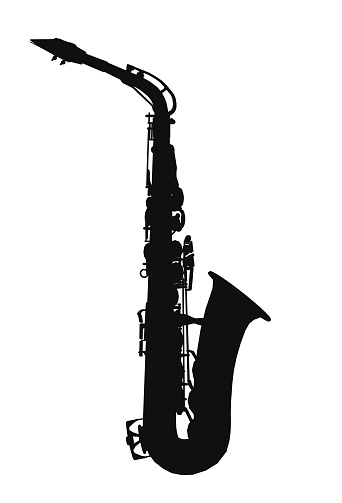 Computer generated 2D illustration with the silhouette of a saxophone