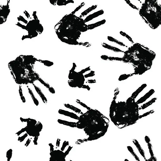 Vector illustration of Black handprints on white background pattern