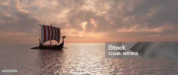 Viking Ship At Dusk Stock Illustration - Download Image Now - Viking Ship, Viking, Illustration