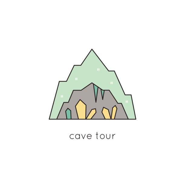 höhle liniensymbol - stalagmite stock-grafiken, -clipart, -cartoons und -symbole