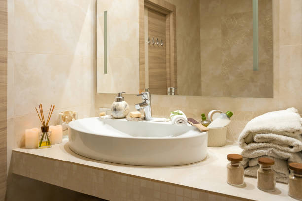 istock Bathroom interior.  White porcelain sink in luxury bathroom. 670765156