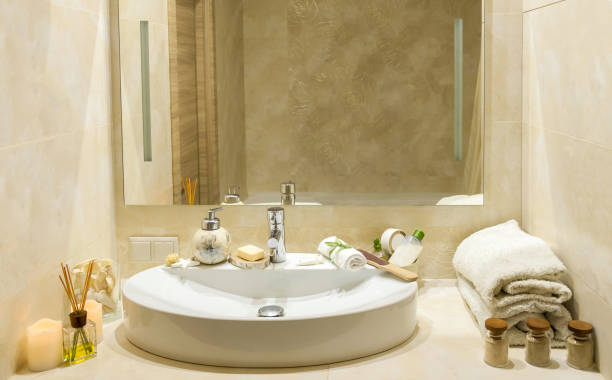 istock Bathroom interior.  White porcelain sink in luxury bathroom. 670765182