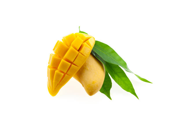 istock mango with leaves isolated on white background. 670770442