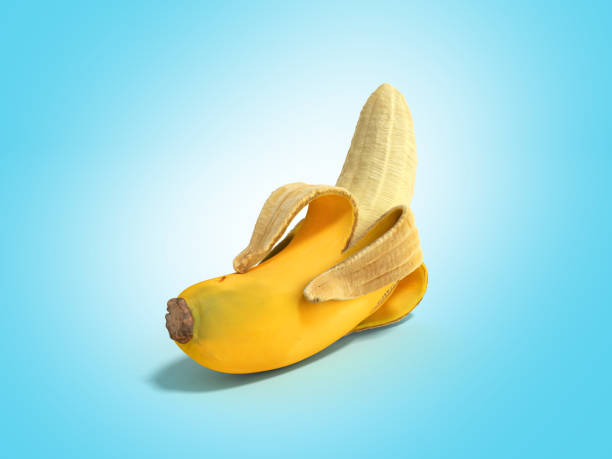 istock Half peeled Banana Open Banana 3d render on blue 670776318