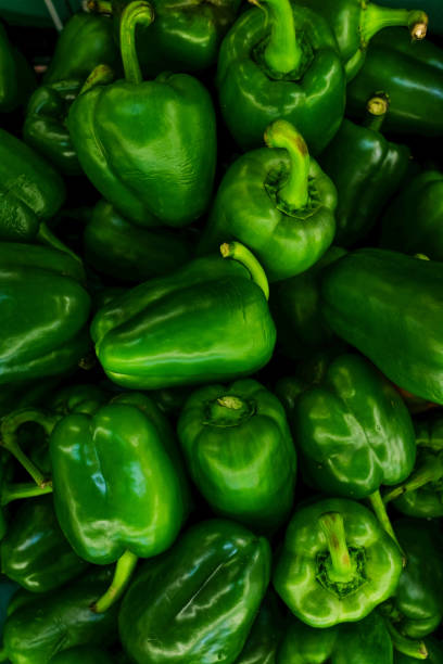 istock Top view of green pepper bell. Background and texture. 670782832