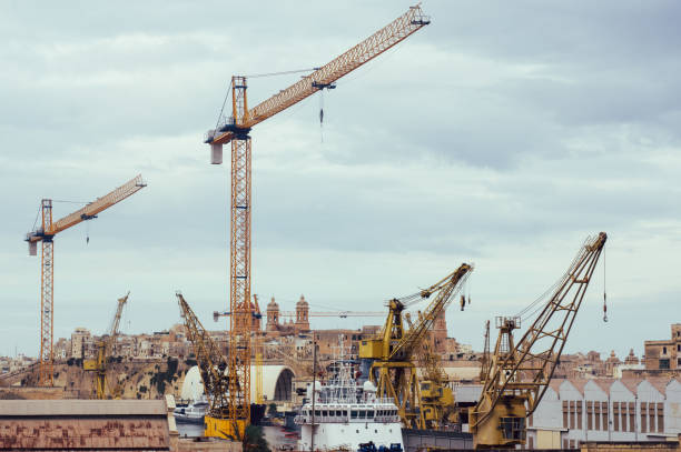 istock Cranes in the port, Malta, Three cities 670792792