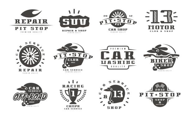 Car races and service badges. Graphic design for t-shirt. Isolated on white background