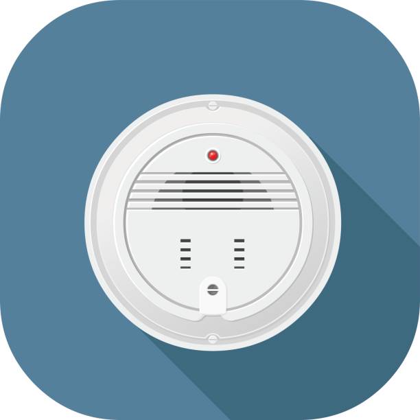 ilustrações, clipart, desenhos animados e ícones de vector alarme de fumo plana ícone do design. - smoke detector fire alarm sensor smoke