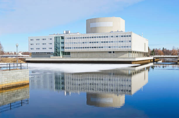 library building and lake in winter, Oulu, Finland