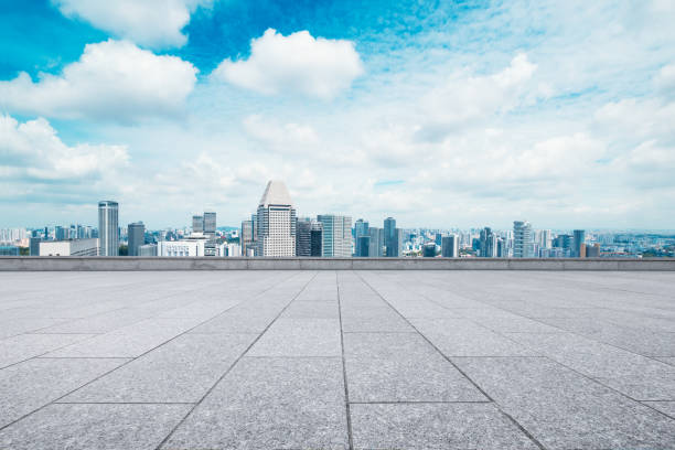 istock empty floor with cityscape of modern city 670822432
