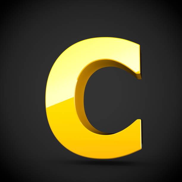 istock Glossy yellow paint letter C uppercase with softbox reflection 670825662