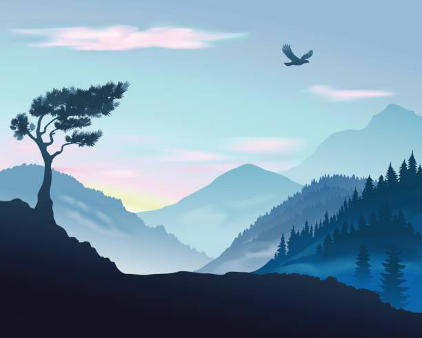 векторная иллюстрация гор - fog landscape backgrounds cloud stock illustrations