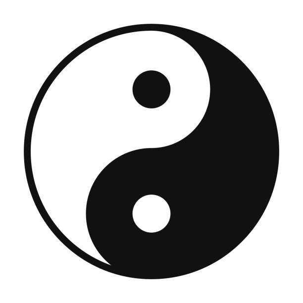 ilustraciones, imágenes clip art, dibujos animados e iconos de stock de yin y yang símbolo aisladas sobre fondo blanco - yin yang symbol illustrations