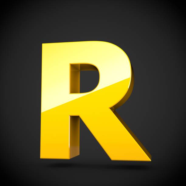 istock Glossy yellow paint letter R uppercase with softbox reflection 670828778