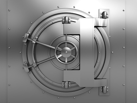 3d illustration of bank vault door, front view