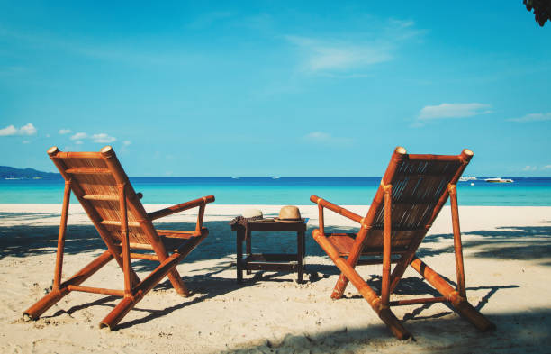 istock chairs on sand beach in Boracay, Philippines 670836236